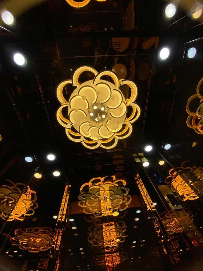 Trần cabin thang máy Delta ốp gương và đèn LED
